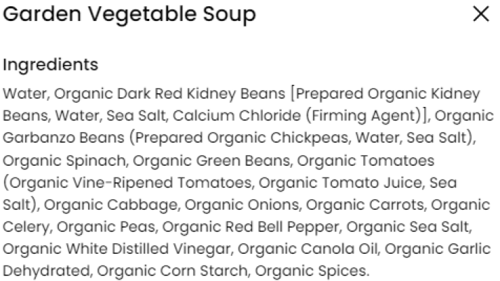Jason’s Deli Organic Vegetable Soup ingredients